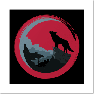 Blood wolf against moon Posters and Art